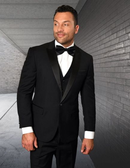 Black Mens Tuxedos 3 Piece Tuxedo Peak Lapel