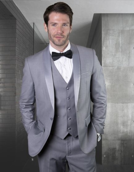 Grey/Grey Tux Wool Tuxedos Mens 3 Piece Tuxedos