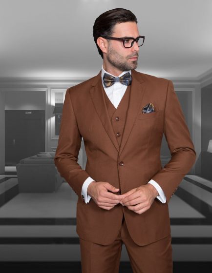 Vinci Men's 3 Piece Wool Feel Business Suit - Flat Front Pants