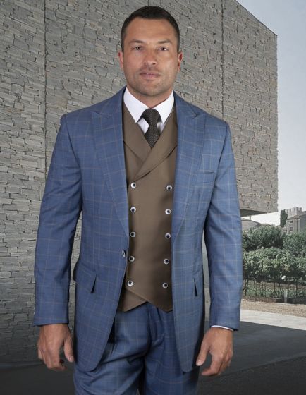 Statement Men's 100% Wool 3 Piece Suit - Thin Windowpane