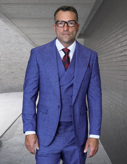 Indigo Suit for Men Double Breasted Vest