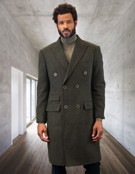 Statement Men's Outlet Full Length 100% Wool Top Coat - Double Breasted