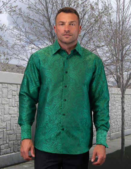 Statement Men's Outlet Long Sleeve Woven Shirt - Light Jacquard Pattern