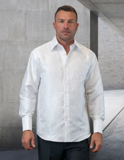 Statement Men's Long Sleeve Woven Shirt - Light Jacquard Pattern