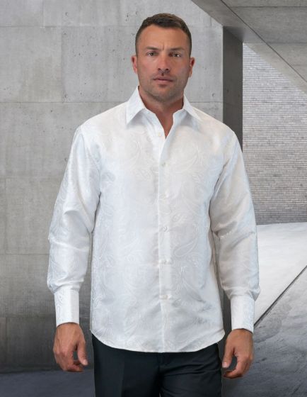 Statement Men's  Outlet Long Sleeve Woven Shirt - Light Jacquard Pattern