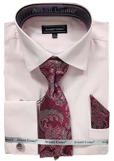 Avanti Uomo Men's Outlet Light Checker French Cuff Dress Shirt Set - Jacquard