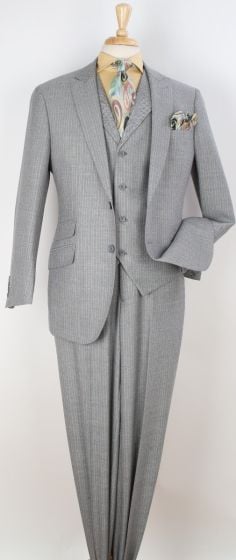 Apollo King Men's Outlet 100% Wool 3pc Fashion Suit - Stylish Peak Lapel