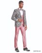 Tazio Men's 4 Piece Skinny Fit Suit - Bright Jacquard
