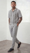 Grey Walking Suit Knit Button Down Shirt Flat Front Pants