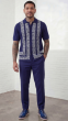 Navy Walking Suit Knit Button Down Shirt Flat Front Pants