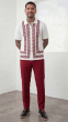 Red Walking Suit Knit Button Down Shirt Flat Front Pants
