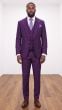 Plum Mens Suits Brass Buttons 3 Piece Suit for Men with Peak Lapel