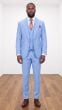 Sky Blue Mens Suits Brass Buttons 3 Piece Suit for Men with Peak Lapel