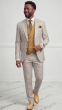 Camel Suit Suit Jacket with Peak Lapel Windowpane Plaid