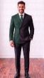 Black/Green Double Breasted Suit for Men with Peak Lapel