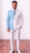 White/Blue Double Breasted Suit for Men with Peak Lapel