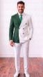 White/Green Double Breasted Suit for Men with Peak Lapel