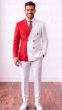 White/Red Double Breasted Suit for Men with Peak Lapel