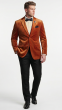 Rust Mens Blazer Velvet Sport Coat Notch Lapel