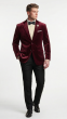 Wine Mens Blazer Velvet Sport Coat Notch Lapel