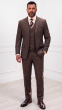 Brown Three Piece Mens Suits Double Breasted Vest