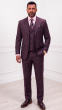 Burgundy Three Piece Mens Suits Double Breasted Vest