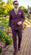 Burgundy Suit Plaid Mens Suits Pants with Adjustable Waistband