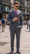 Charcoal Suit Plaid Mens Suits Pants with Adjustable Waistband