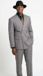 Grey Double Breasted Suits for Men Plaid Fabric Cinchable Waistband