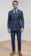 Steel Blue Plaid Suit Men's Double Breasted Suits