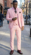 Pink Mens 3 Piece Notched Lapel Wool Suit