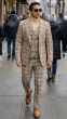 Tan Burberry Plaid Suit for Men Peak Lapel