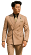 Mocha Double Breasted Suit Sharkskin Fabric Cinchable Waistband
