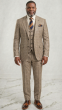 Tan Men's 3pc 100% Wool Suit in Tan with Pic Stitching
