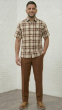 Cognac Paid Shirt Leisure Suit for Men Button Up Shirt