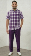 Lavender Paid Shirt Leisure Suit for Men Button Up Shirt