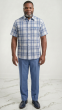 Powder Blue Paid Shirt Leisure Suit for Men Button Up Shirt