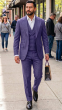 Eggplant Suit Single Breasted Jacket with Wide Peak Lapel and Double Breasted Vest