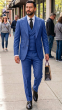 Steel Blue Suit Single Breasted Jacket with Wide Peak Lapel and Double Breasted Vest