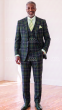 Green Windowpane Suit Mens Wool Suits High Fashion Suit with Semi-Wide Leg Pants