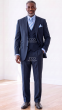 Navy Windowpane Suit Mens Wool Suits High Fashion Suit with Semi-Wide Leg Pants