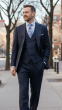 Blue Check Suit Mens 3 Piece Suits Peak Lapel Suit Jacket