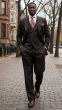 Brown Windowpane Suit Mens 3 Piece Suits Peak Lapel Suit Jacket