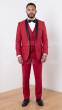 Red Tux Wool Tuxedos Mens 3 Piece Tuxedos