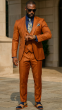 High Fashion Men's Rust Color Suit Sharkskin Fabric