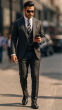 High Fashion Men's Black Color Suit Sharkskin Fabric