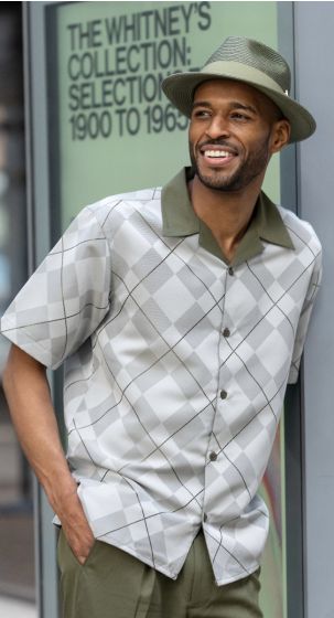 Montique Men's 2 Piece Short Sleeve Walking Suit - Layered Checker