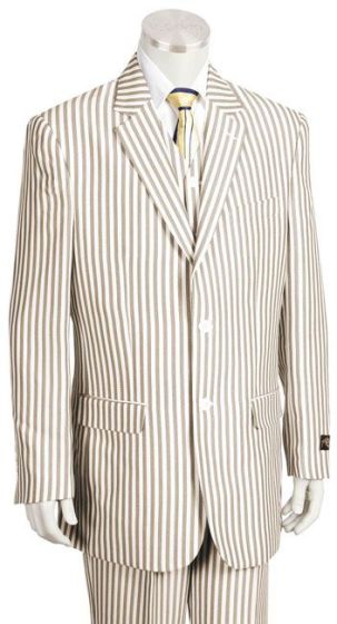 Canto Men's Outlet 3 Piece Poly-Rayon Seersucker Suit - Notch Lapel