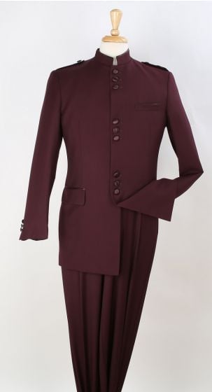 Burgundy Mens Suit Mandarin Collar Nehru Jacket