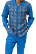 Blue Montique Men's Gold Medallion Pattern Leisure Suit